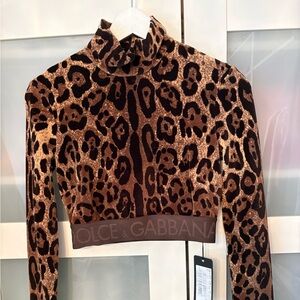 Dolce & Gabbana Brown and Black Leopard Print Crop Top